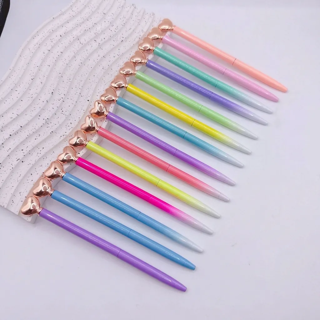 Metal Gradient Ballpoint Pen Heart Shape Top Rose Gold Accents Business Gift Office Writing Stationery Pen
