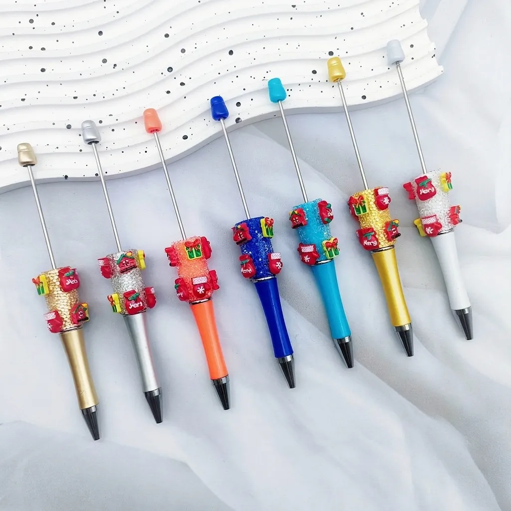 Christmas DIY Beadable Ballpoint Pen With Snowflake Stocking Beads INS Style Sugar Texture Creative Student Stationery Gift