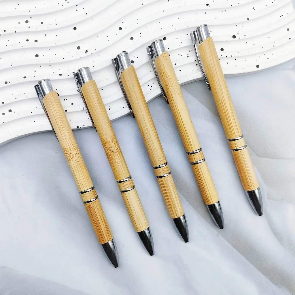 Umweltfreundlicher Naturbambus Holz Druckkugelschreiber Minimalistischer Business Büro Schreibstift Mit Silbernem Metallclip