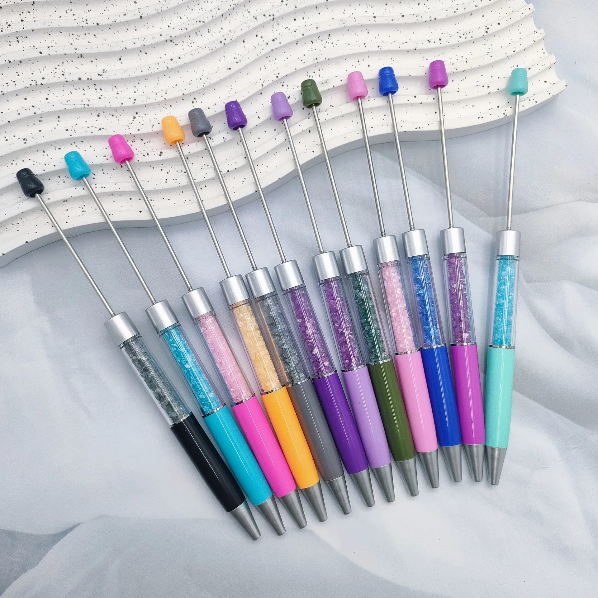 DIY Beadable Ballpoint Pen Empty Tube Filled With Rhinestone Crystal Chips Plastic Metal Writing Tool Stationery Gift