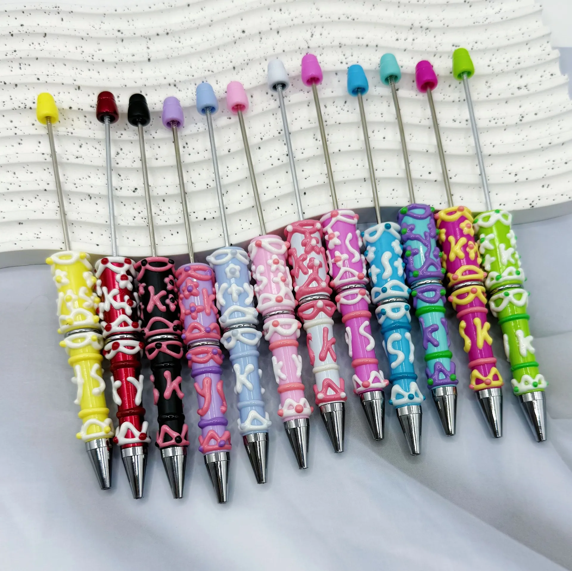 Creative Hand-Painted Beaded Ballpoint Pen Plastic Metal Decoden Cream Glue DIY Craft 3D Relief Cute Stationery For Office School Gift