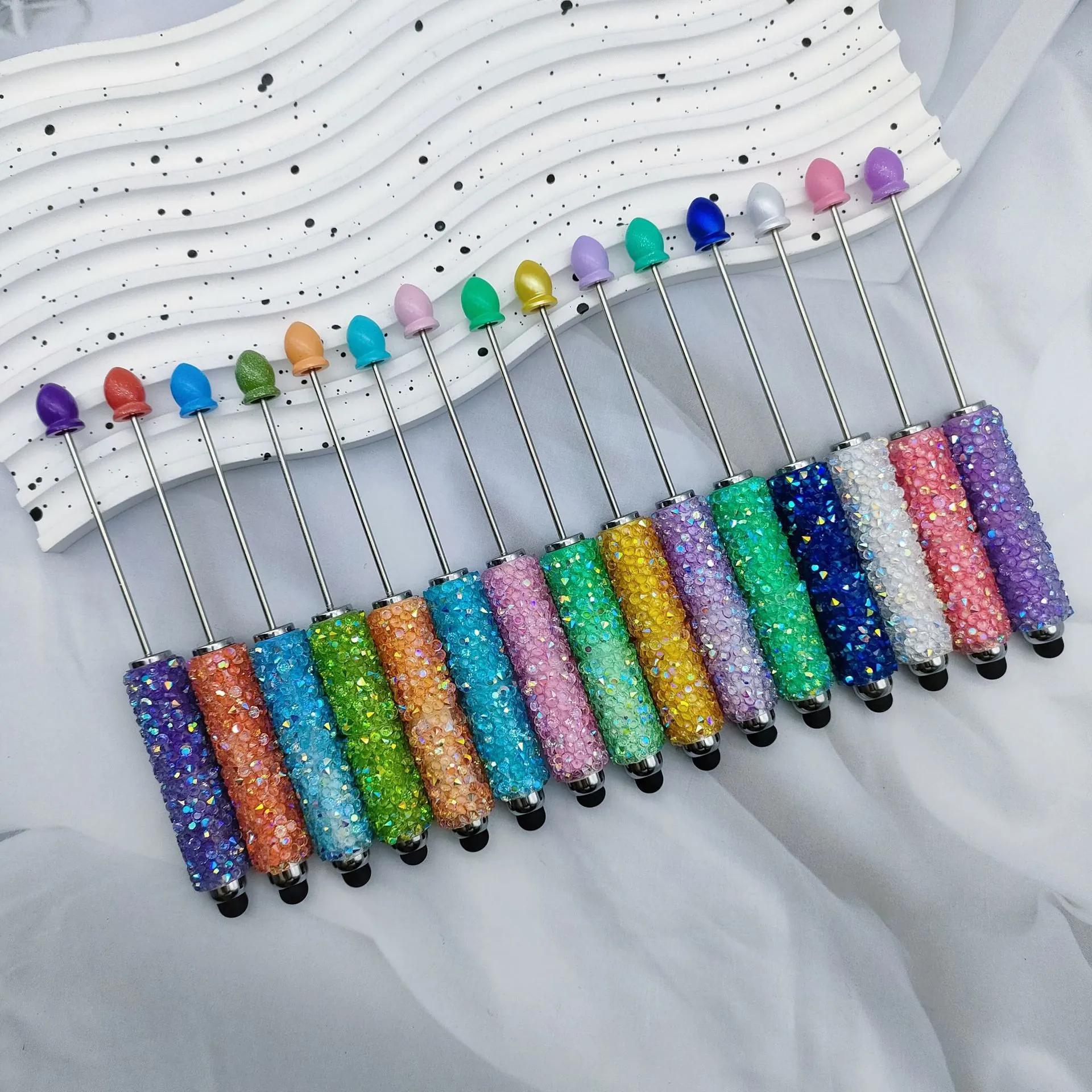 Multicolor Jelly Rhinestone Stylus Ballpoint Pen Glitter Beaded Touch Screen Pen For School Office Writing Stationery Gift