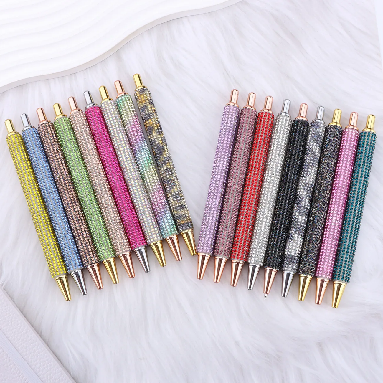 Luxurious Rhinestone Ballpoint Pen Metal Electroplated Retractable Writing Pen Bling Gemstone Pen Office Stationery Women Gift
