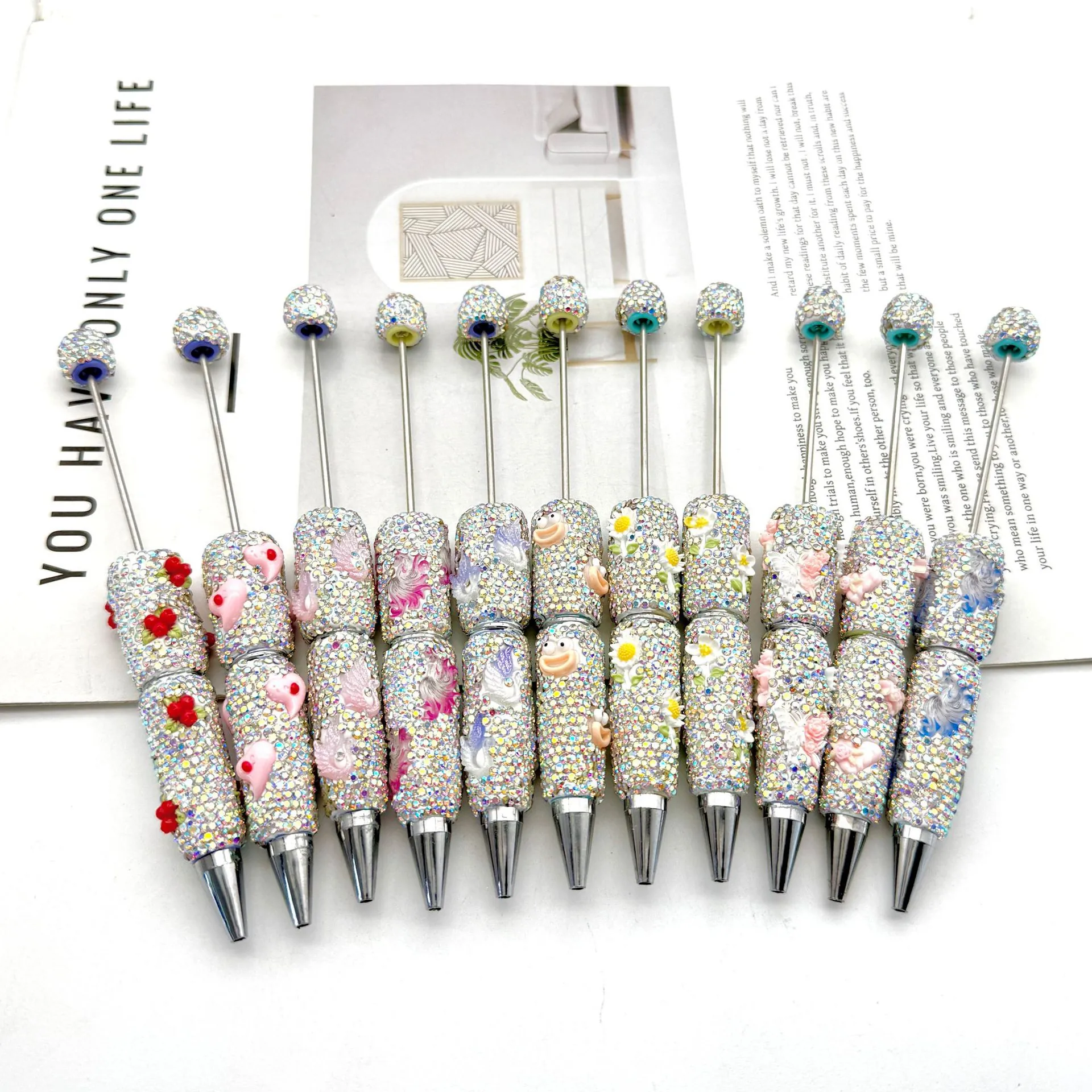 Bolígrafo Creativo Luminoso De Strass Con Cuentas Bolígrafo Para Enhebrar Bricolaje Cristal AB Fluorescente Abalorios Animados Papelería Regalo Escuela