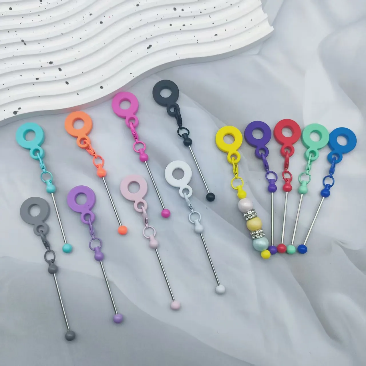 Creative Candy Color Silicone DIY Beaded Straw Charm Stainless Steel Accessory Heart Smile Pattern Cup Straw Decoration