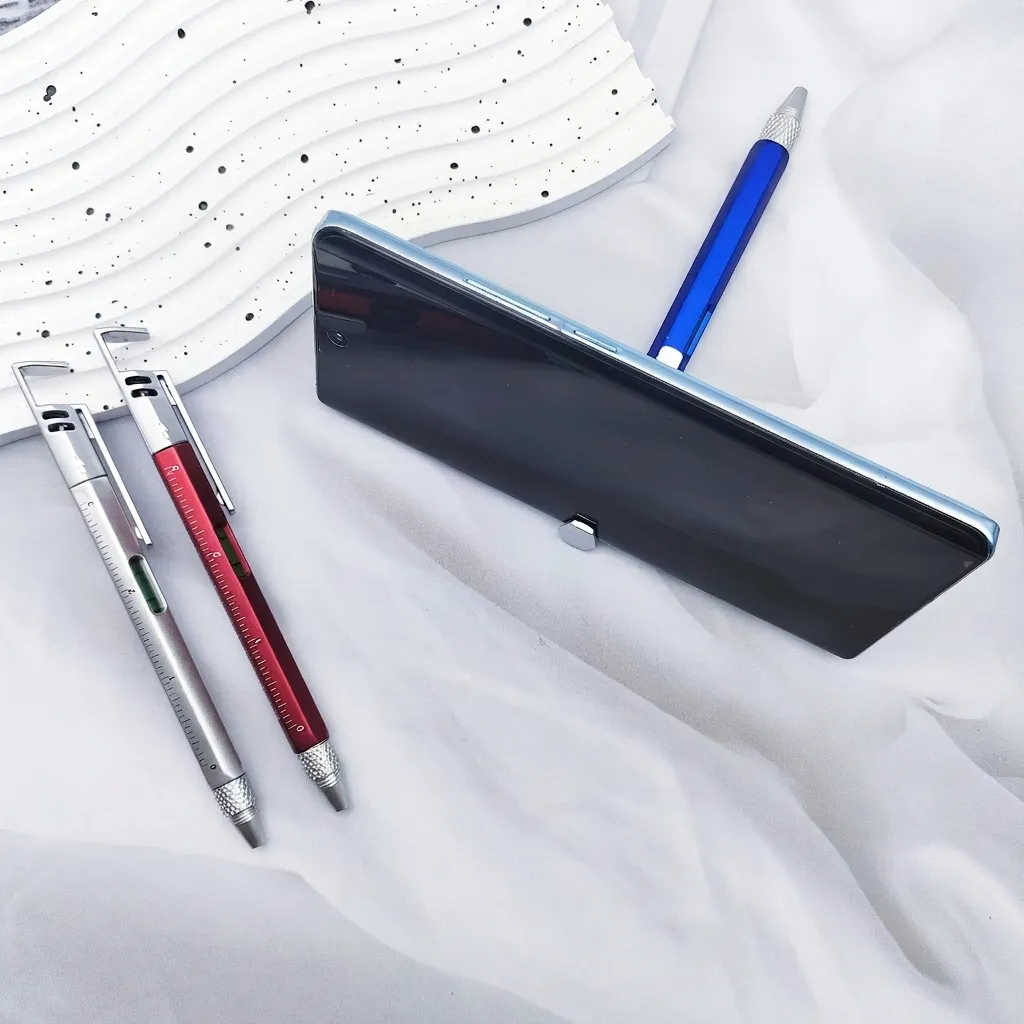 6-In-1 Multifunktionswerkzeug Stift Mit Wasserwaage Lineal Schraubendreher Stylus Handyhalter Kugelschreiber Kunststoff Bürobedarf