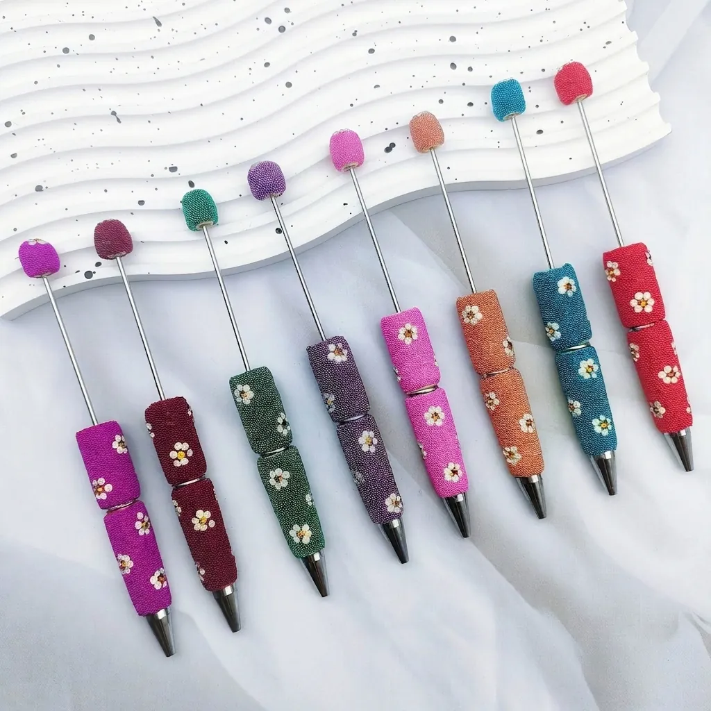Bolígrafo Creativo de Cuentas DIY con Diseño de Flor de Margarita de Strass Bolígrafo Giratorio de Metal Hecho a Mano Regalo de Papelería para Mujeres