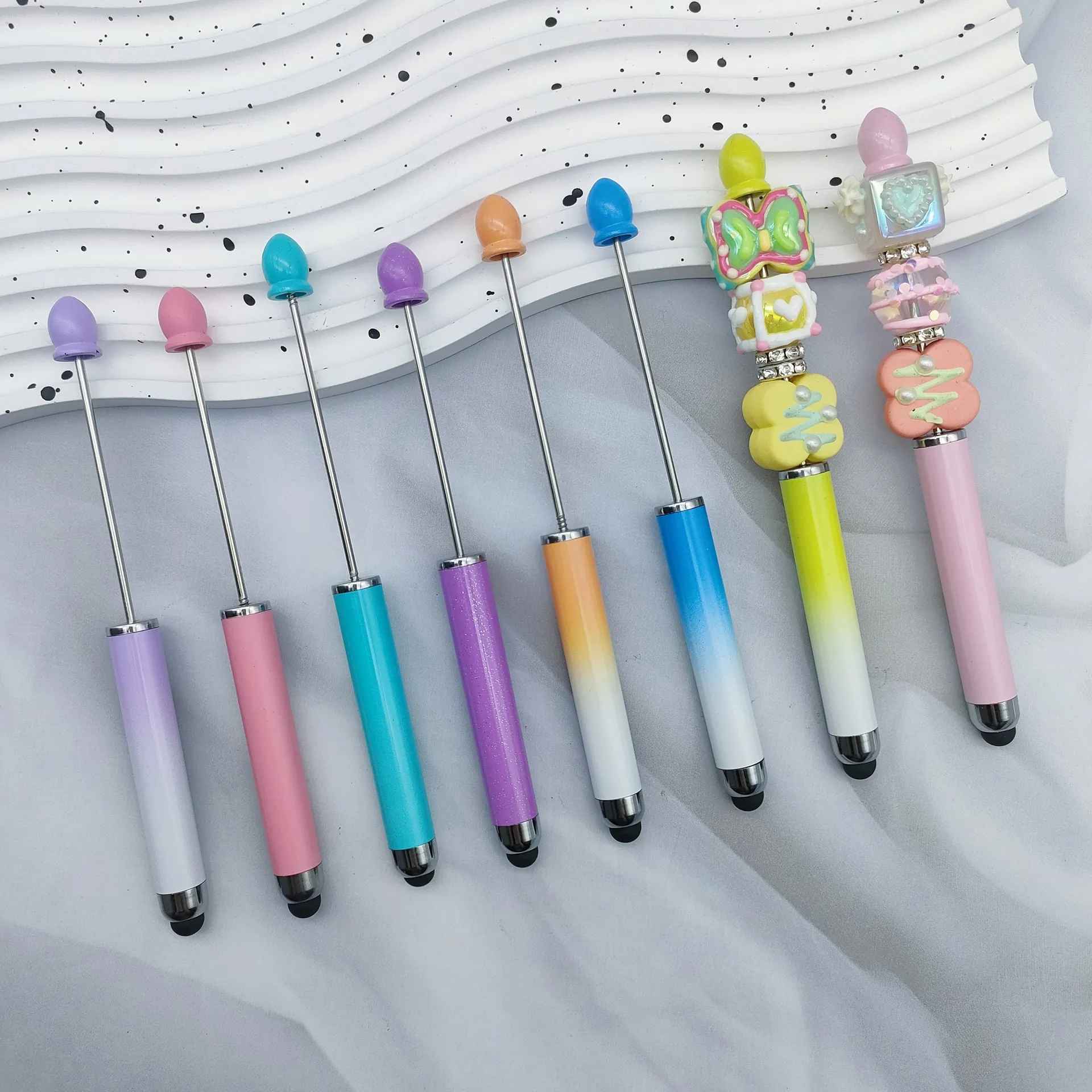 DIY Beaded Touch Screen Pen Gradient Candy Color Dual Use Stylus Ballpoint Pen For Handcraft Beading Office Student Stationery