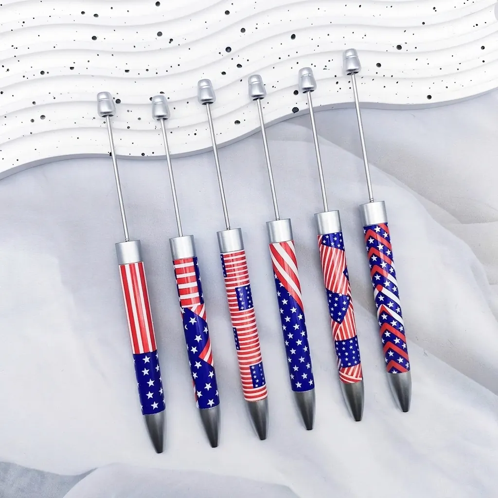 Bolígrafos con Cuentas DIY Bandera Día Independencia EE UU Estampados Florales Plástico ABS Acero Inoxidable Bolígrafos para Oficina Escuela