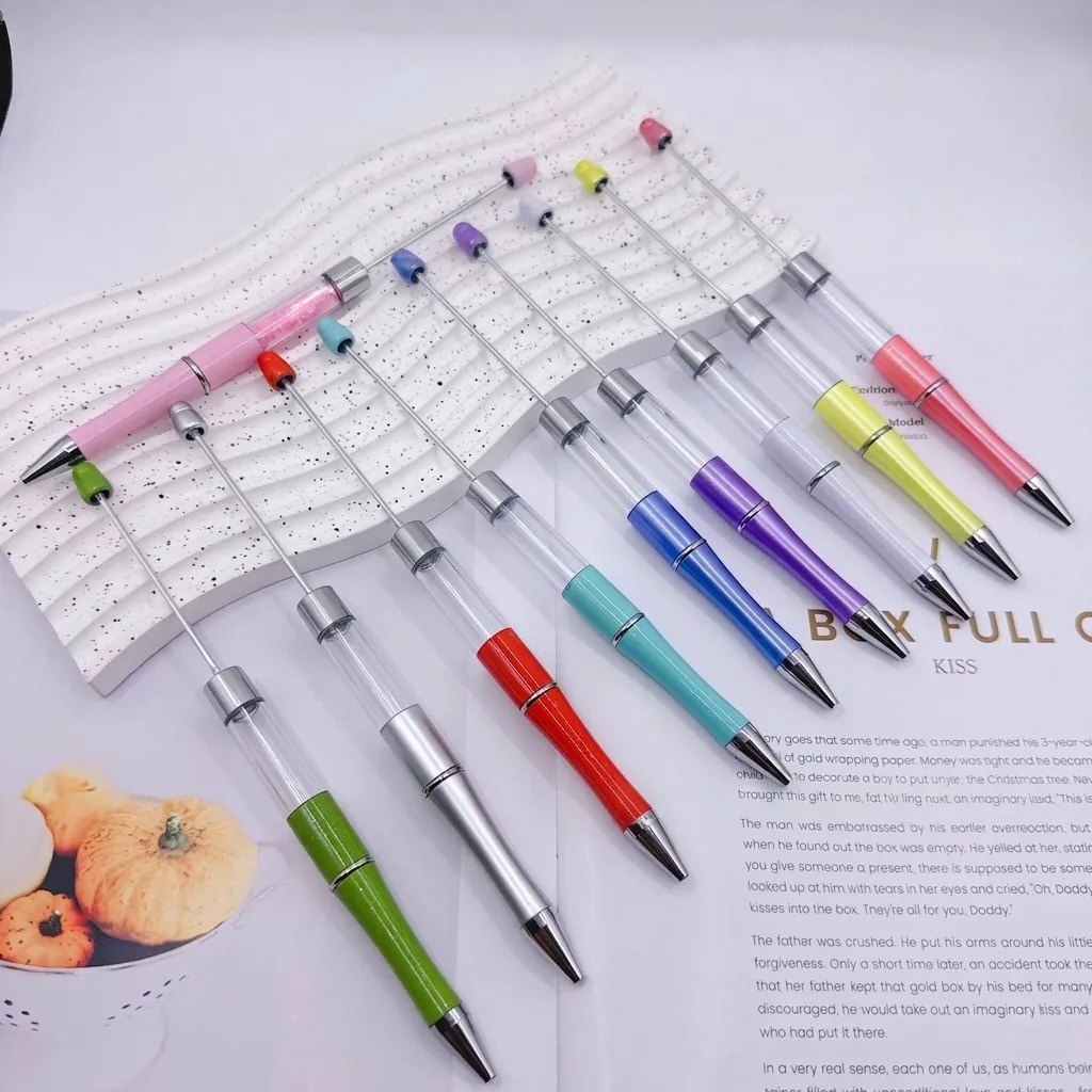 DIY Empty Tube Beadable Ballpoint Pen For Craft Bead Pen Office School Supplies Multi-Color Aesthetic Rotating Writing Pen