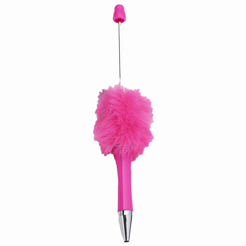 DIY Beaded Ballpoint Pen Furry Pom Pom Rainbow Gradient Leopard Print Cute Decorative Writing Pen For Office School