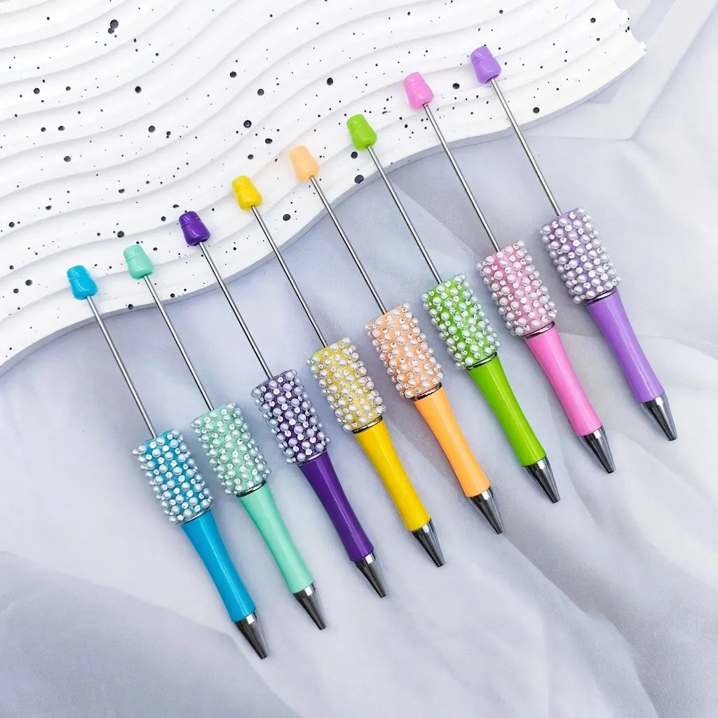 Luxury UV Electroplated Beadable Ballpoint Pen With Artificial Pearls And Rhinestones DIY Creative Stationery Pen For Women Office School Gift