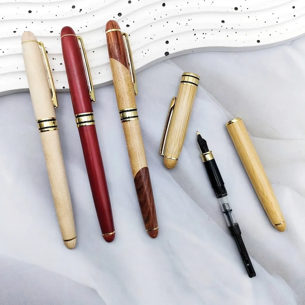 Business Natural Wood Bamboo Rosewood Fountain Pen Multi-Color Patchwork Ballpoint Pen For Office School Stationery Writing Gift