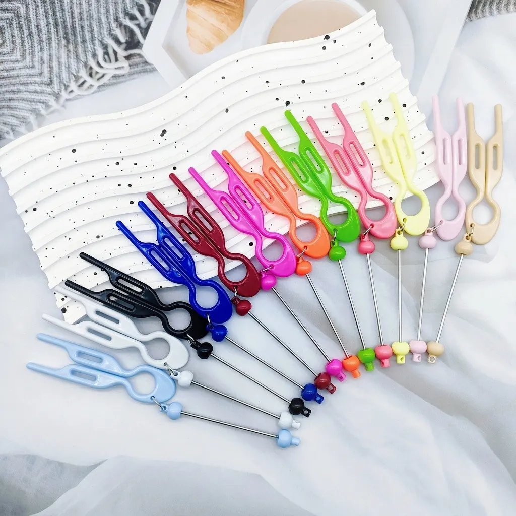 DIY Beaded U-shaped Hair Comb Styling Tool Macaron Plastic Metal Hair Pin For Bun Hairstyles Fashion Women Hair Accessories
