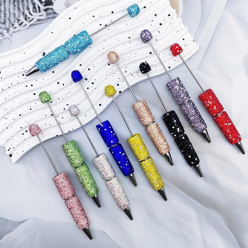 Luxury DIY Beaded Ballpoint Pen Full AB Rhinestone Covered Heavy Work Beadable Sparkling Pen For Office School Supplies Gift