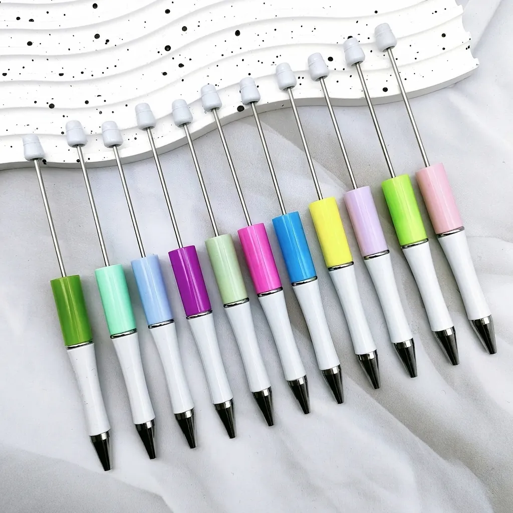 DIY Beaded Ballpoint Pens Plastic Metal Rotating Beads Pen For Office School Students Stationery Gift Handcrafted DIY Pen Multicolor