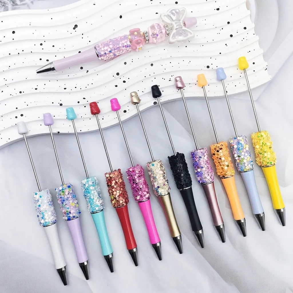 DIY Beaded Ballpoint Pen With Sparkling Star Moon Sequins Creative Handmade Beadable Pen Stationery Gift For Students Women DIY Personalized Pens