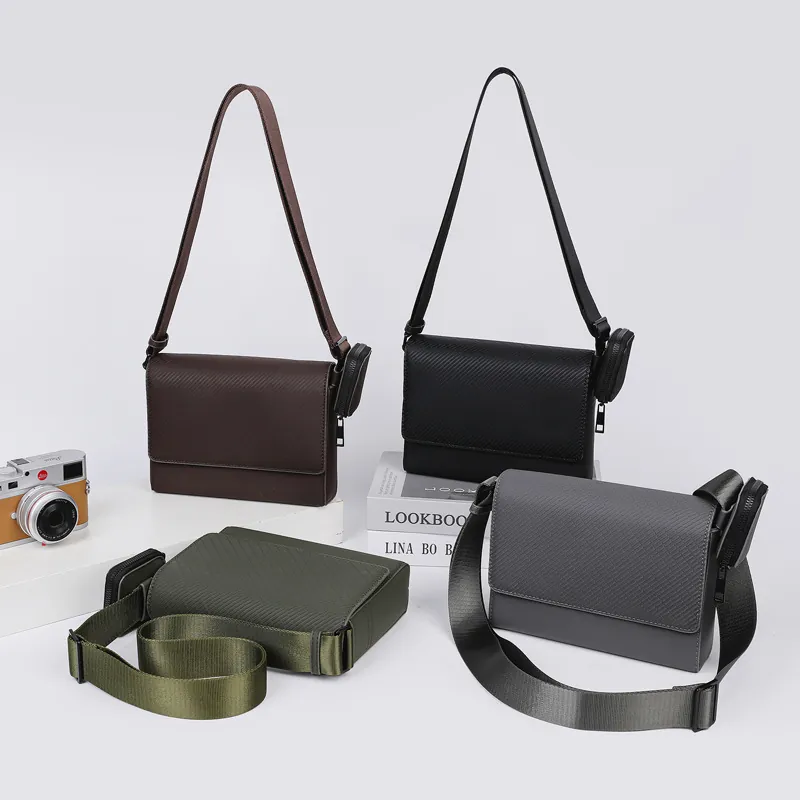 Bolso de Hombro de Cuero PU Minimalista para Mujer Color Sólido Relieve de Sarga Bolso Cuadrado Bandolera Con Mini Monedero