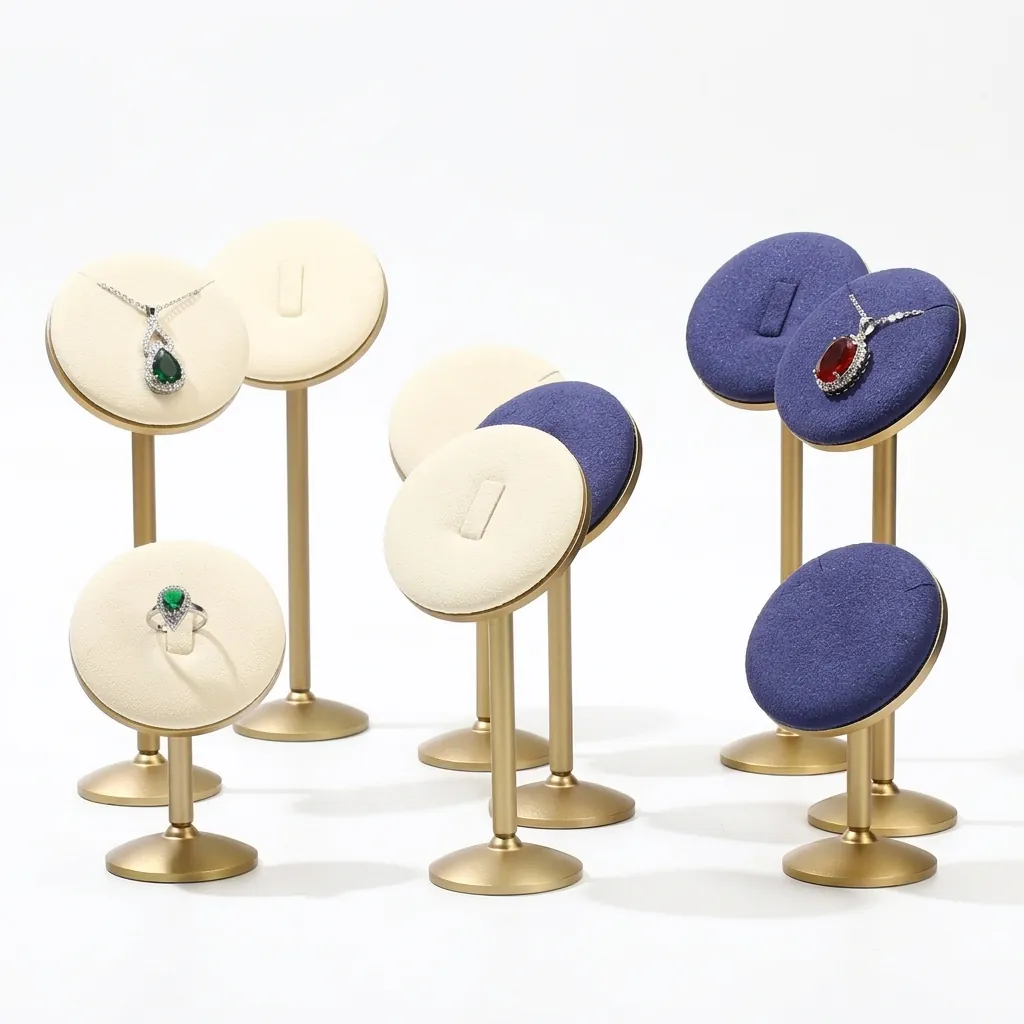 Luxurious Metal Jewelry Display Stand Velvet Round Pendant Ring Organizer Holder Minimalist Showcase Tray For Shop Home
