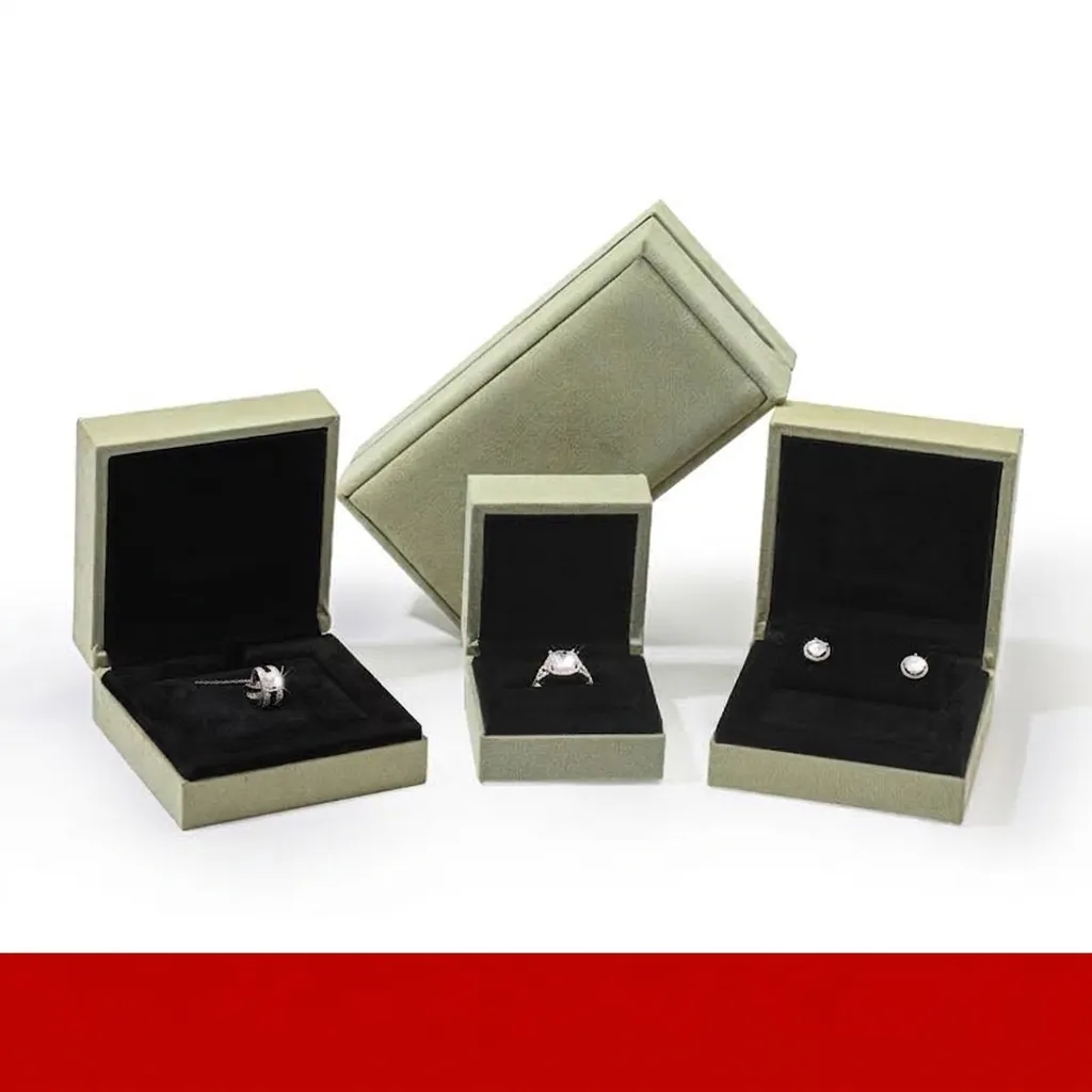 Joyero de Terciopelo de Gamuza Verde Salvia Caja para Anillo de Compromiso Colgante Pendiente Pulsera Con Forro de Flocado Negro