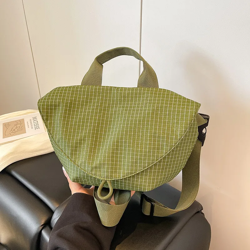 Bolso Bandolera de Nailon a Cuadros Minimalista Estilo Japonés para Mujer Cierre Magnético Impermeable Fitness Regalo