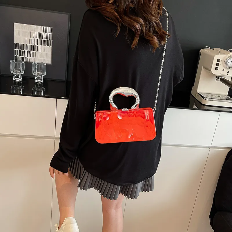 Niche Acrylic Candy Color Women Box Bag Marble Pattern Ice Crack Evening Clutch Shoulder Crossbody Bag Metal Handle Chain