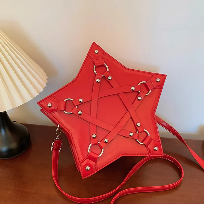 Fashion Star Shape Women Shoulder Bag PU Leather Rivet Crossbody Bag Punk Style Gothic Designer Pentagram Commute Handbag