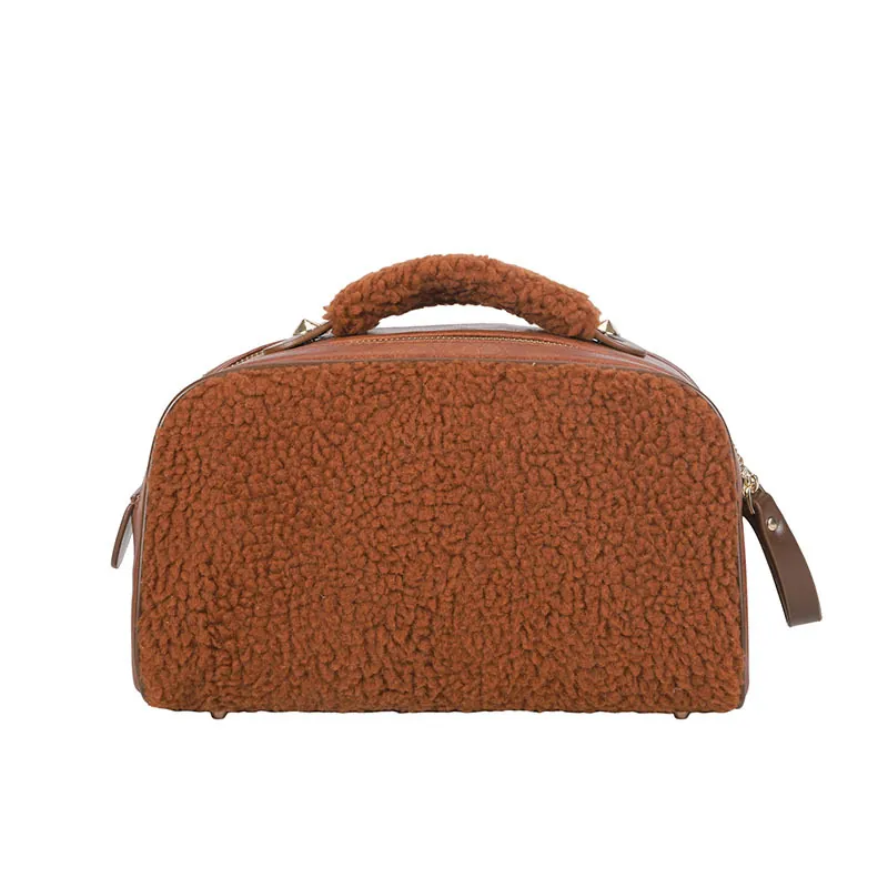 Women Fashion Teddy Plush Makeup Bag Large Capacity Portable Toiletry Bag Nesting Bag Soft Lamb Wool PU Leather Handbag For Travel Daily Use