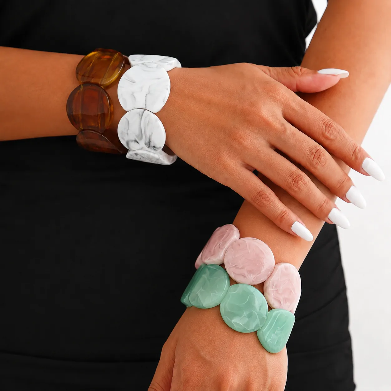 Irregular Round Resin Bangle Bracelet For Women Europe Fashion Exaggerated Marble Texture Elastic Hand Chain Design Jewelry