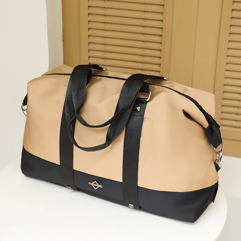 Women Large Capacity Oxford Cloth Travel Bag Waterproof Sports Gym Duffel Bag Color Block Foldable Luggage Crossbody Tote Bag
