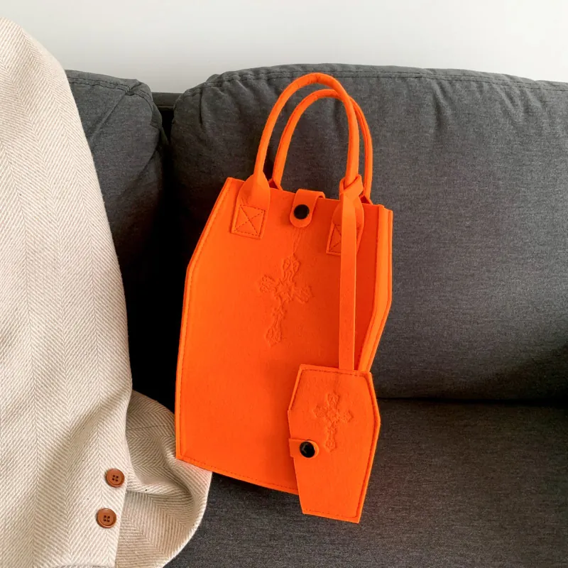 Coffin Shaped Felt Tote Bag And Mini Pouch Cross Embossed Gothic Handbag For Women Student Commute Halloween Fashion Bag