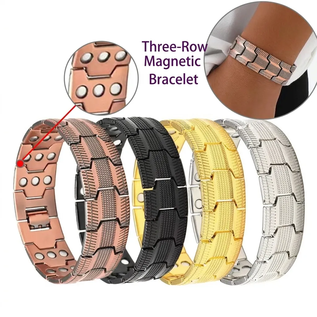 Vintage Herren Magnettherapie Armband Zinklegierung Strass Abnehmbar Antik Kupfer Schwarz Glied Armband Gesundheit Biker Schmuck