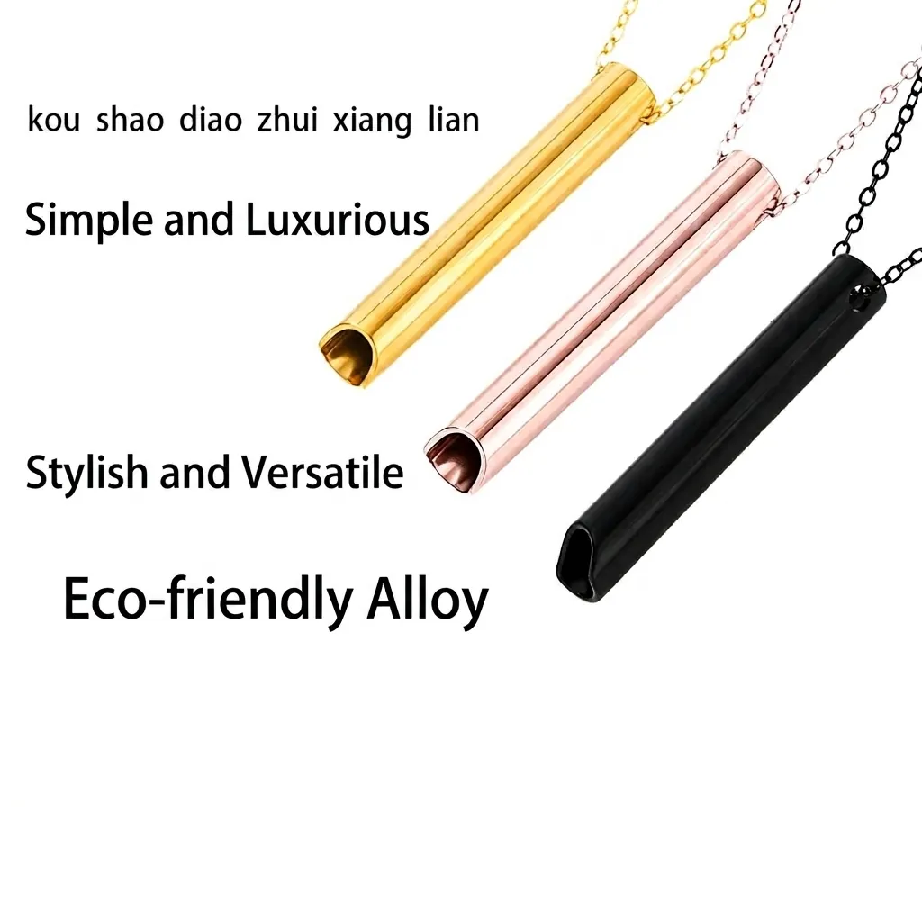 Minimalist Stainless Steel Meditation Breathing Necklace Anxiety Stress Relief Long Strip Whistle Pendant For Men Women Mindful Jewelry