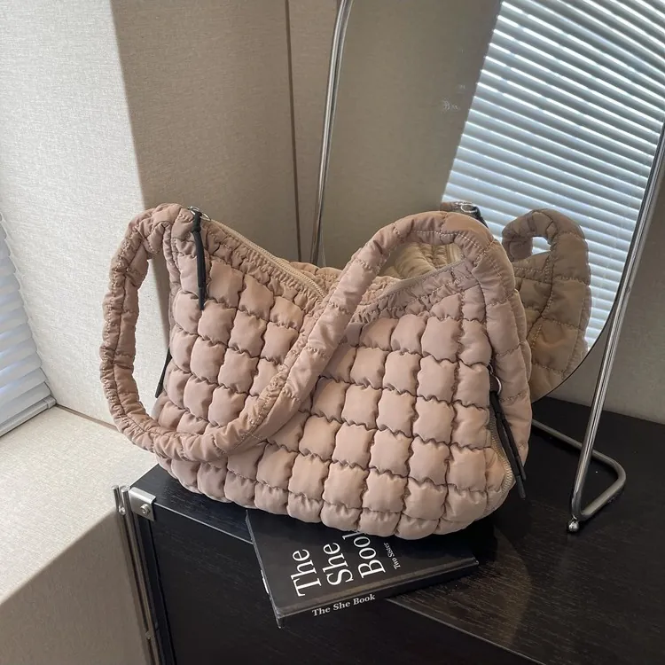 Women Large Capacity Bubble Puffer Tote Bag Fashion Quilted Oxford Cloth Shoulder Bag Casual Versatile Commuter Handbag