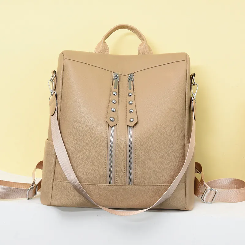 Zaino da Donna in Pelle PU Grande Capacità Borsa a Tracolla Multifunzionale Moda Rivetto Cerniera Viaggio