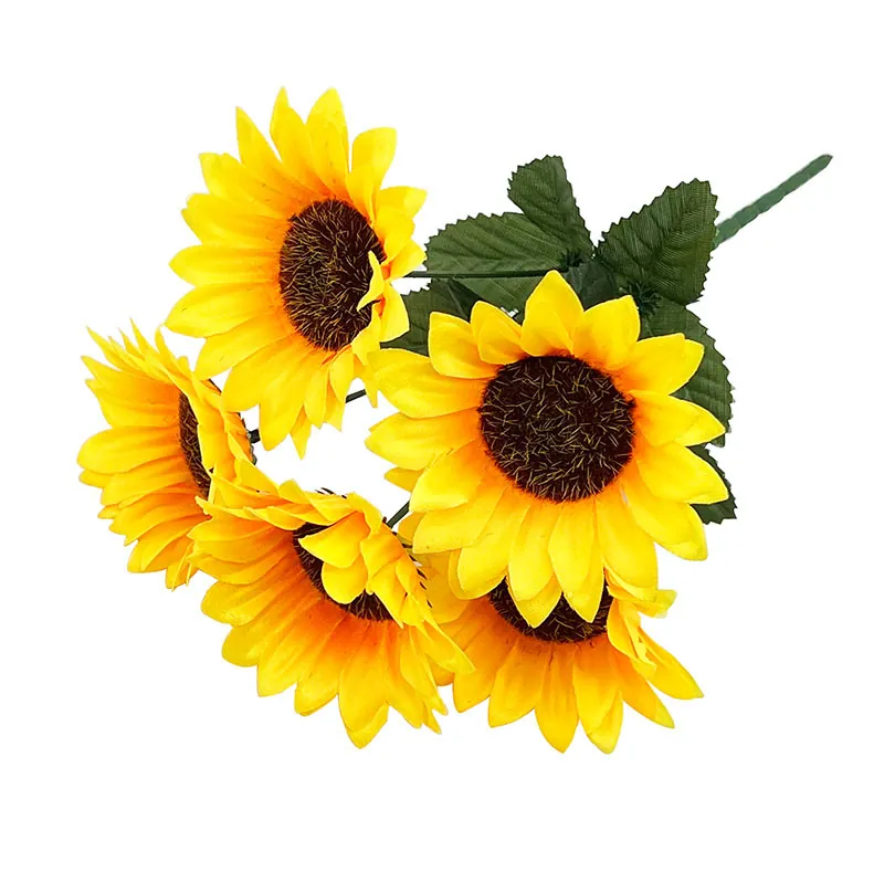 Realistischer Künstlicher Sonnenblumenstrauß Hellgelbe Seidenblumen Bündel Für Zuhause Hotel Garten Außenzaun Deko Foto Requisiten