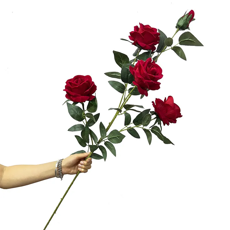 Large 5-Head Velvet Artificial Rose Stem Long Branches Simulation Flower For Wedding Home Decor Photography Props