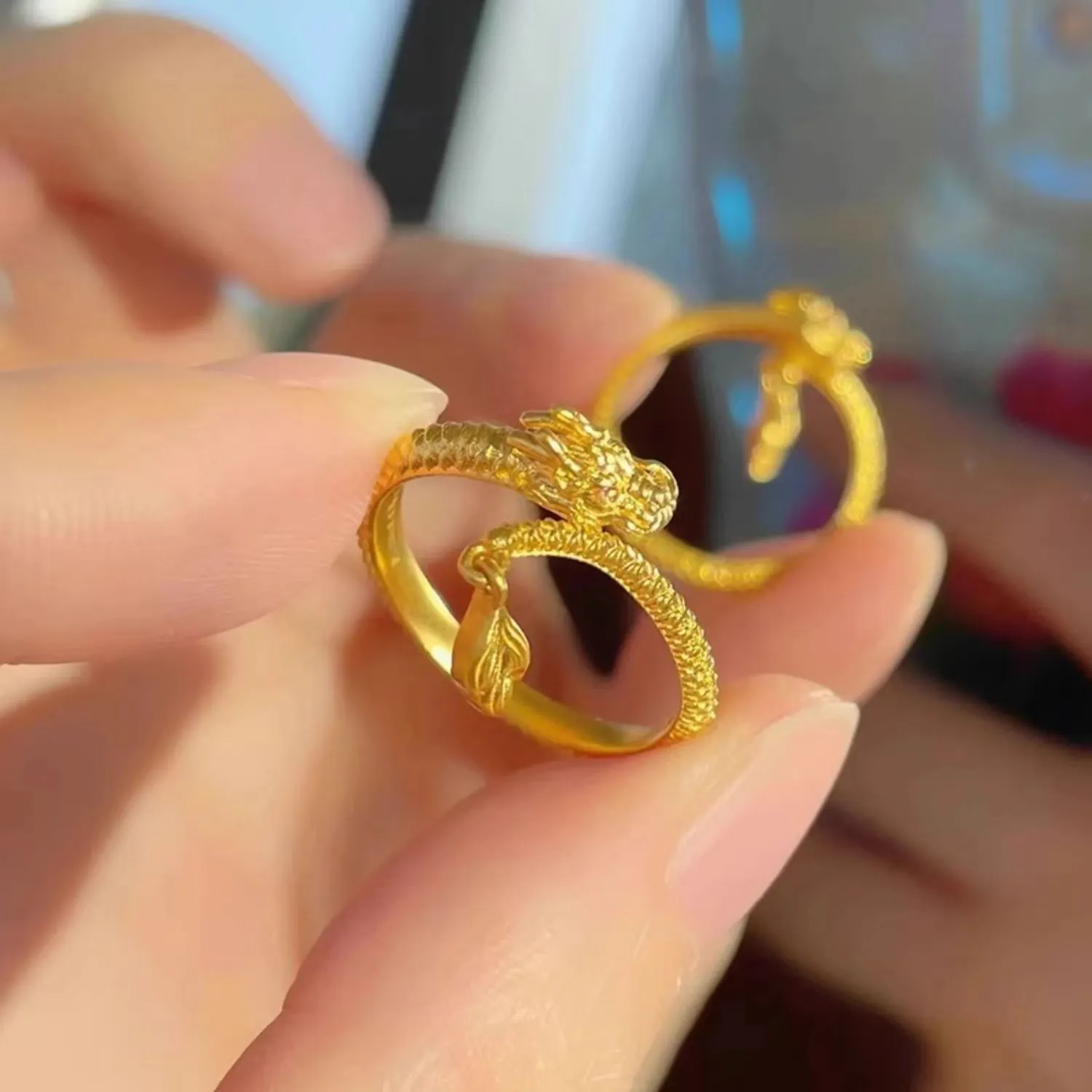 Brass Gold Plated Dragon Open Ring Adjustable Zodiac Sign Dangle Finger Ring For Women Ethnic Style Fashion Jewelry Gift