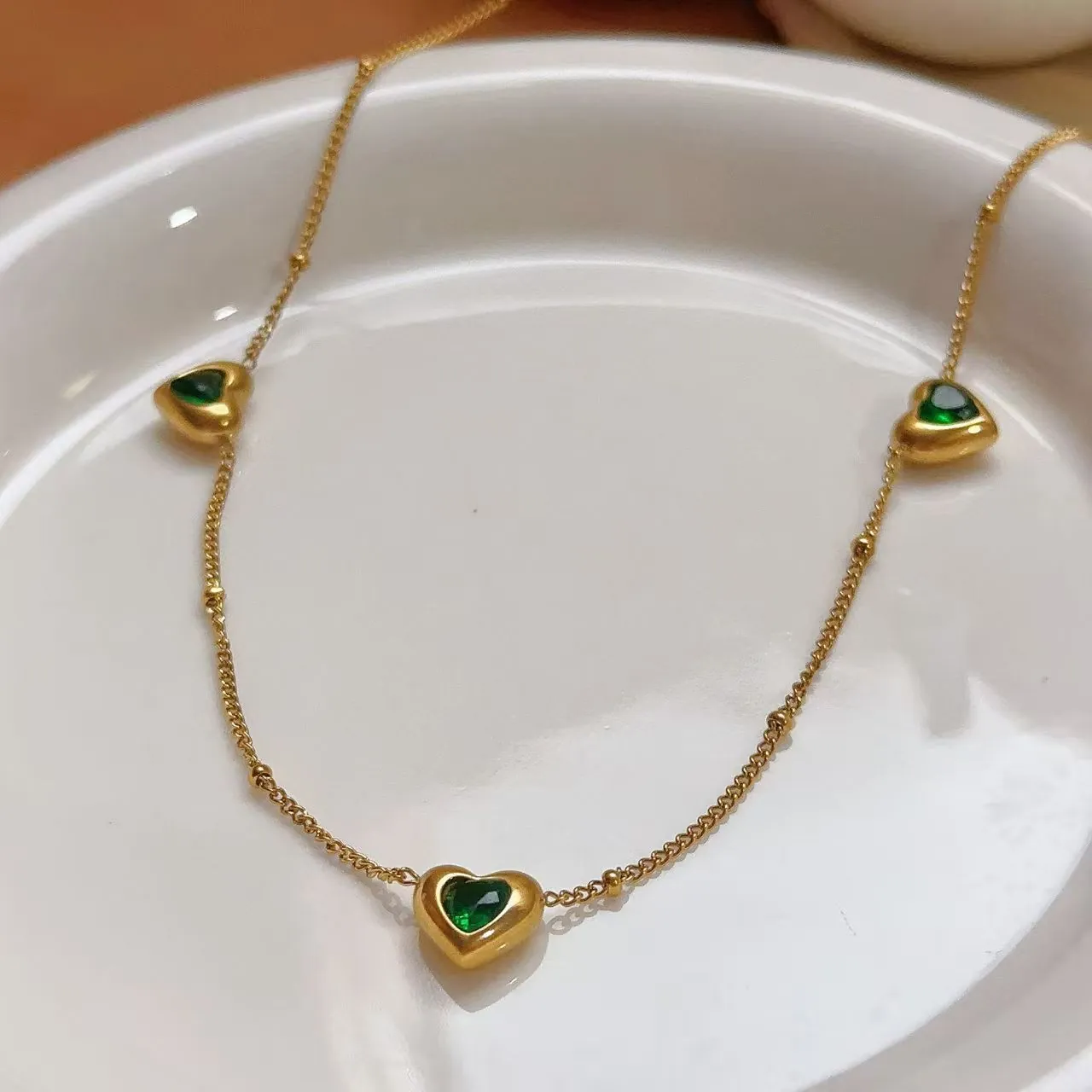 Dames 304 Roestvrij Staal Hart Smaragdgroen Strass Ketting Armband Oorbellen Sieraden Mode Boutique Ketting Accessoires