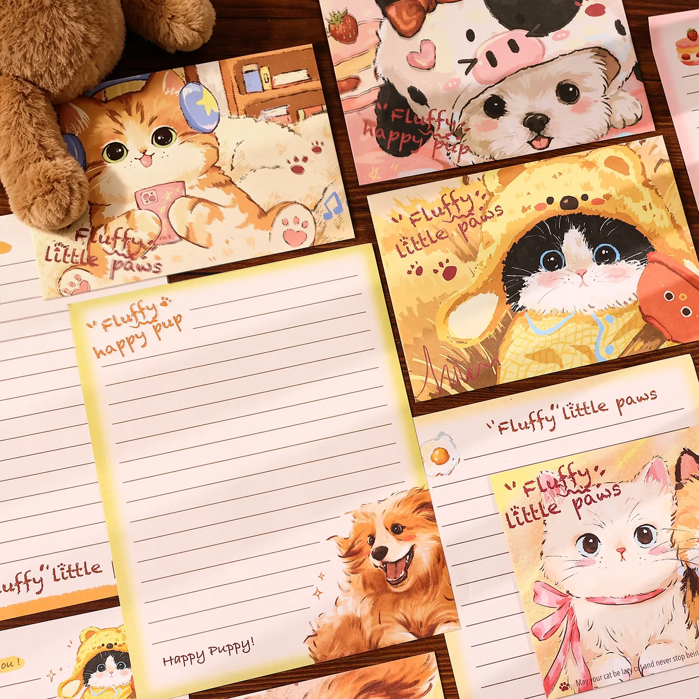 Cute Cartoon Animal Stationery Set With Envelopes Letter Writing Paper Floral Cat Dog Illustrations For Gift Decor Greeting