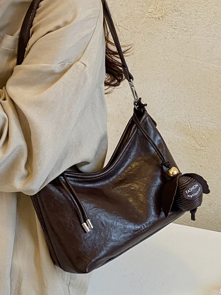 Borsa Sottobraccio in Pelle PU Minimalista da Donna Borsa a Tracolla a Secchiello per Pendolari per lo Styling Quotidiano