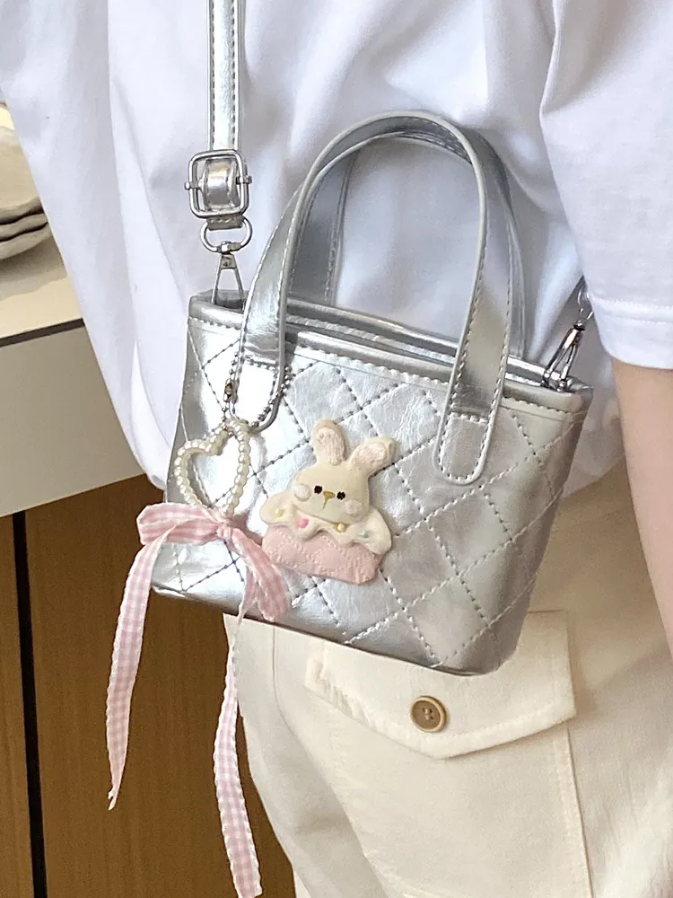Vrouwen Koreaanse Stijl Gevoerde Emmer Tas Schattig Konijn Strik Kunstparel Crossbody Tas Mode PU Leer Schoudertas Woon-werkverkeer Handtas