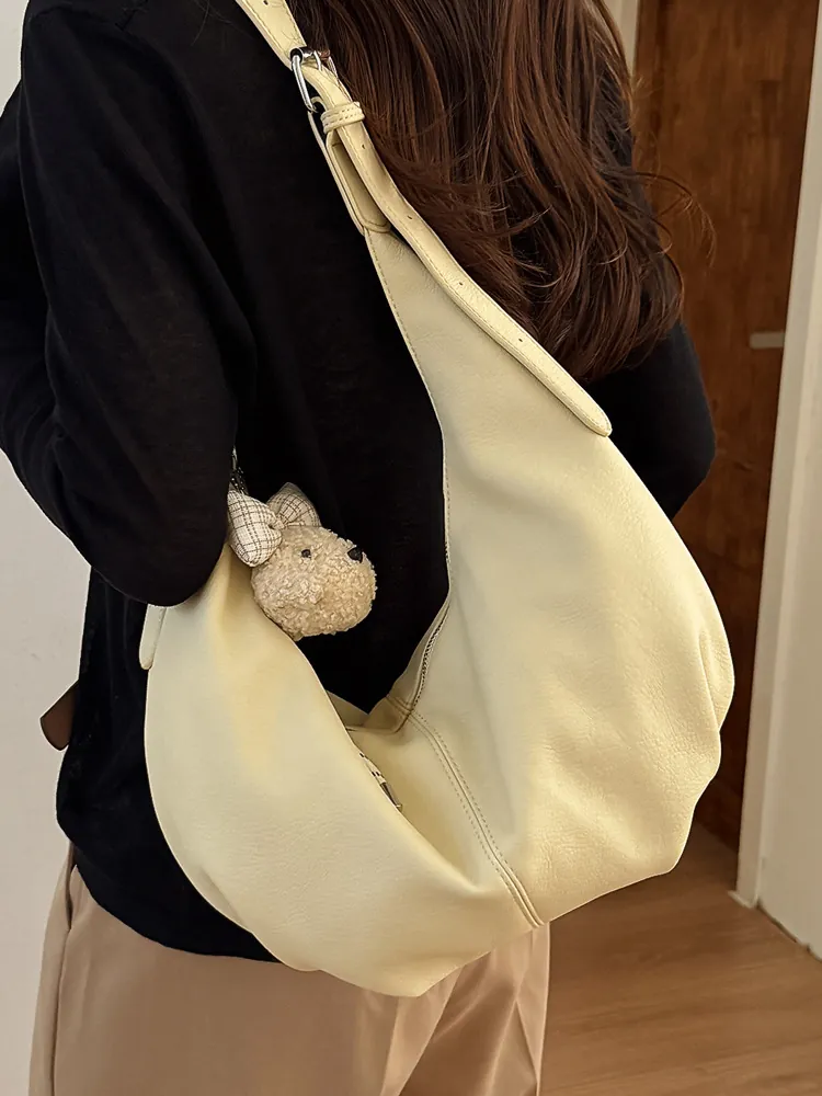 Women Pleated Underarm Bag PU Leather Ruched Hobo Bag Retro Dumpling Shoulder Bag Casual Commuting Solid Color Fashion Handbag
