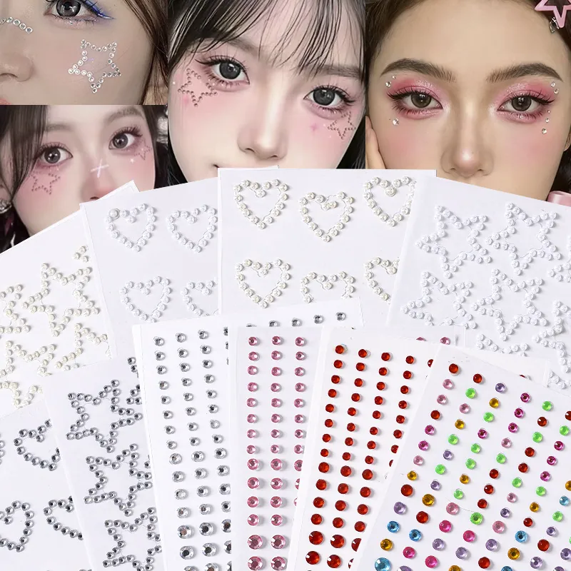 Acrylic Crystal Diamond Stickers Star Heart Pearl Face Jewels For Kids Makeup DIY Craft Decoration Rhinestone Stickers
