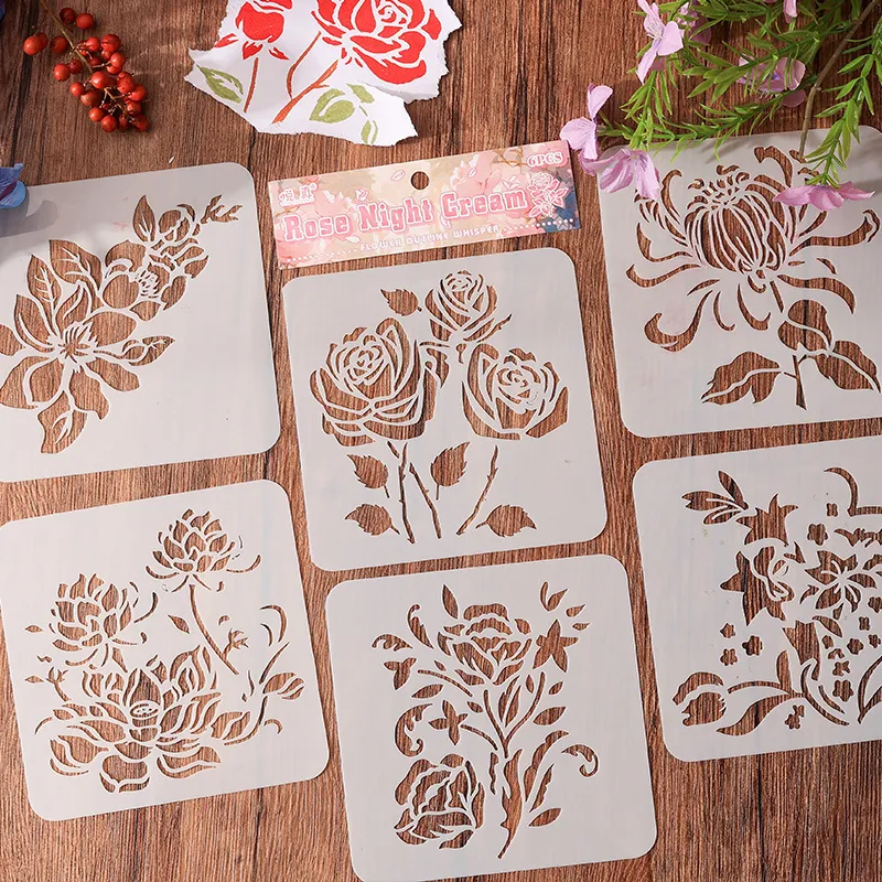 Hollow Painting Template Stencil Set Floral Farm Pattern DIY Drawing Ruler For Hand Account Journal Kids Students Art Supplies