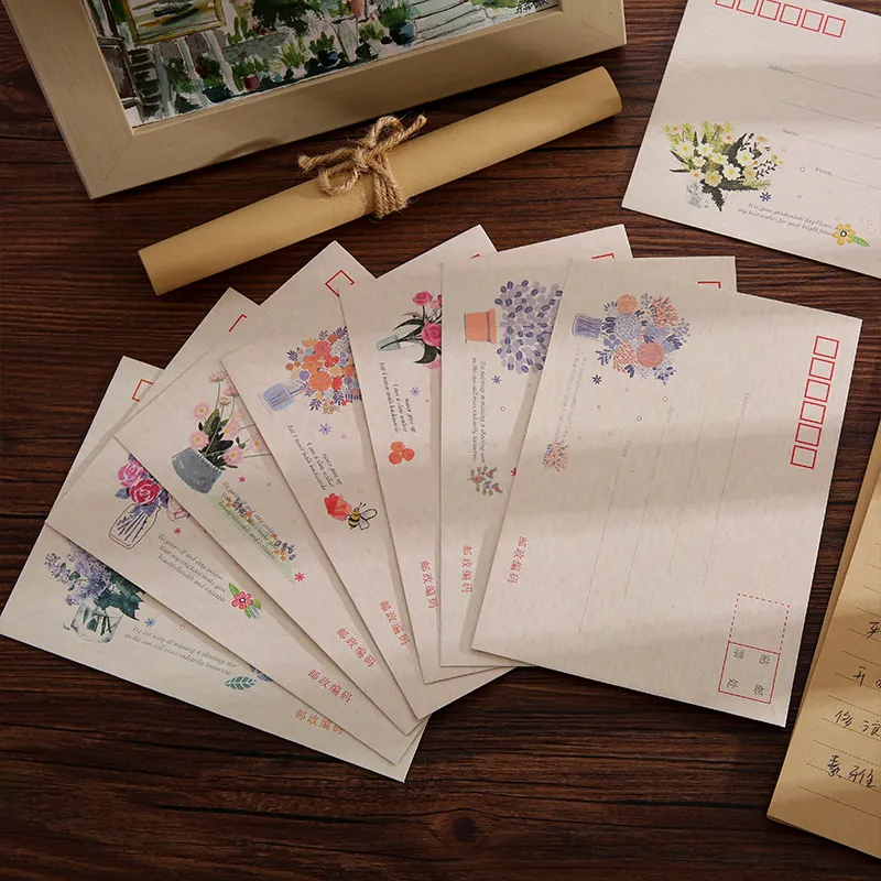 Vintage Floral Envelope Letter Paper Elegant Kraft Paper Message Card Writing Stationary For Festival Gift