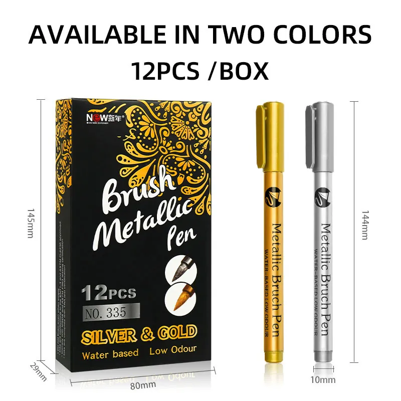Metallic Brush Marker Pen Gold Silver Water Based Low Odor High Gloss Waterproof Art Marker For Painting DIY Craft Scrapbooking