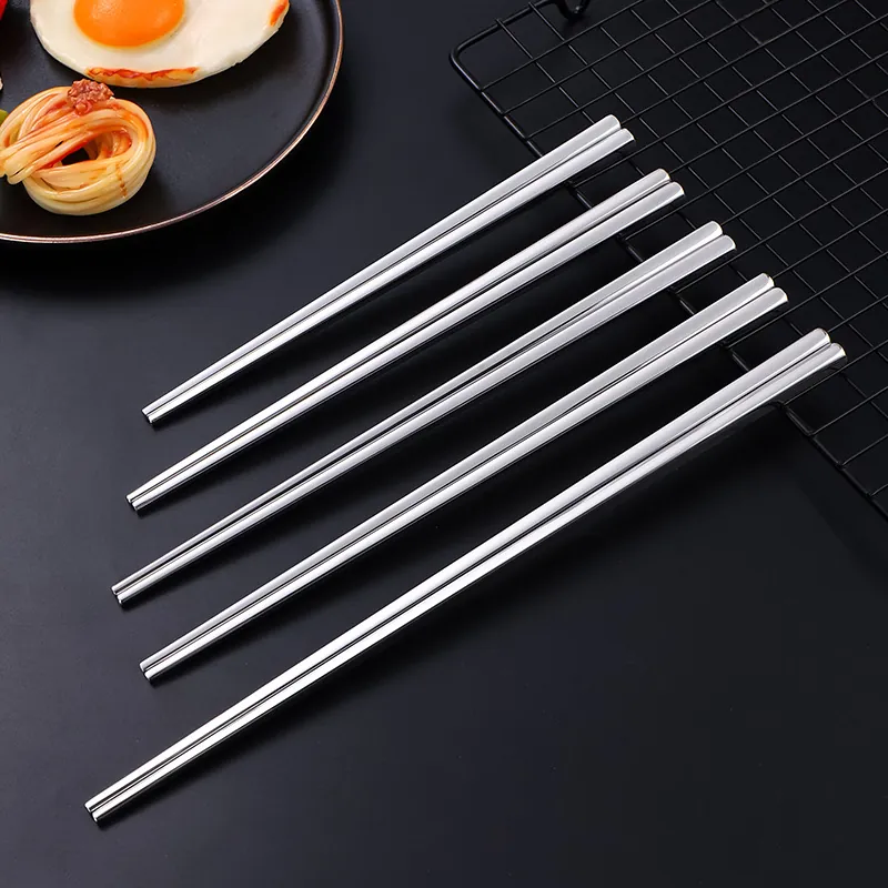 304 Stainless Steel Korean Chopsticks Hollow Heat Insulating Anti-Slip Square Chopsticks Mirror Polished Reusable Tableware