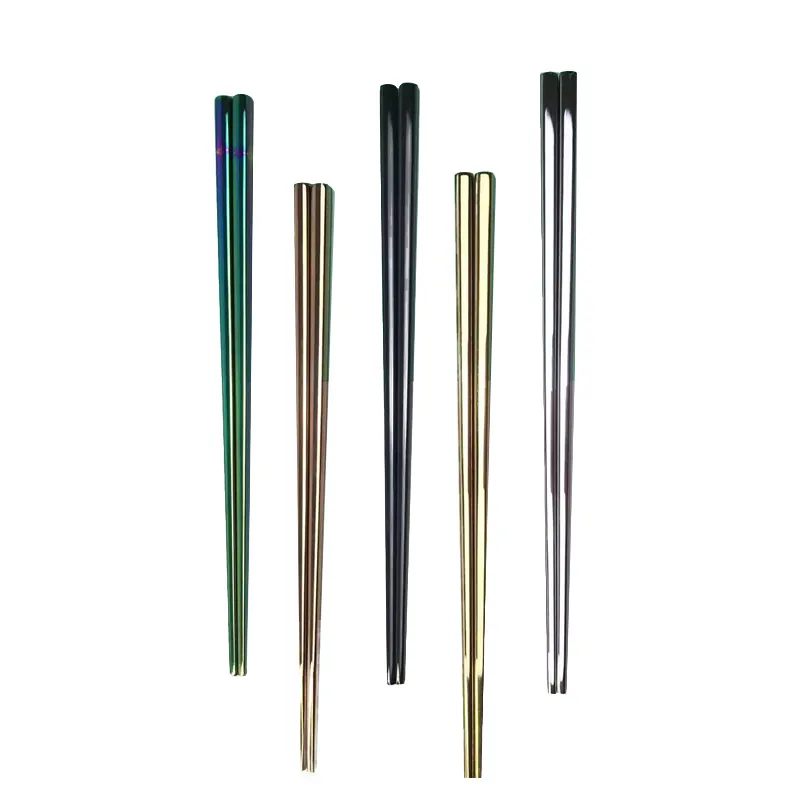 Square 304 Stainless Steel Chopsticks Titanium Plated Mirror Polished Minimalist Reusable Metal Chopsticks For Home Dining