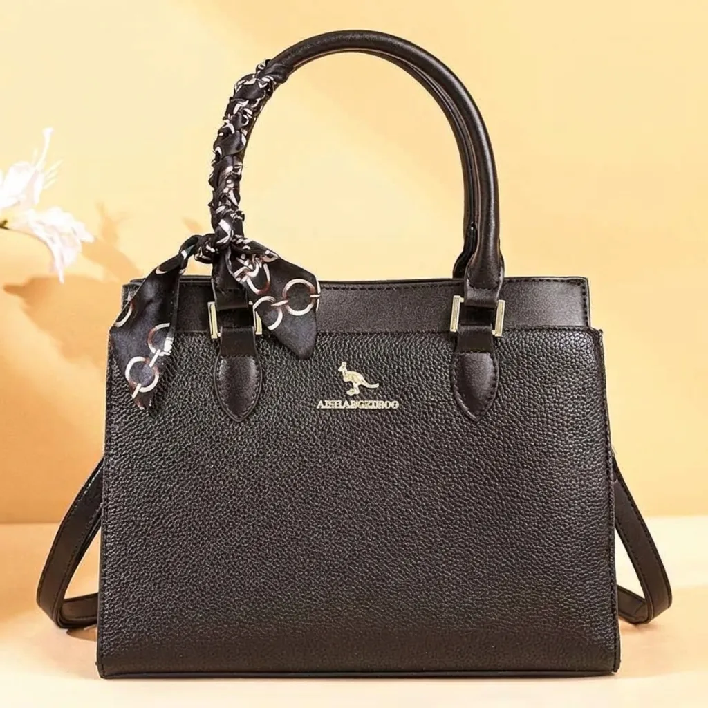 Women's Texture Tote Bag Fashion High Quality Large Capacity PU Leather Shoulder Handbag With Silk Scarf Decor For Daily Use